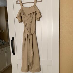 Elegant Tan Off-Shoulder Dress